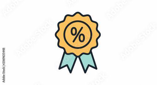 Golden percent ribbon award icon.