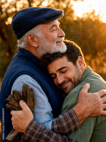 Senior Father Embracing Adult Son Emotional Family Connection