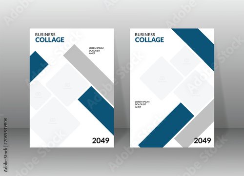 Business brochure cover design template with diamond photo collage. Annual report layout, corporate book cover vector, geometric flyer background for company profile, prospectus, and leaflet.