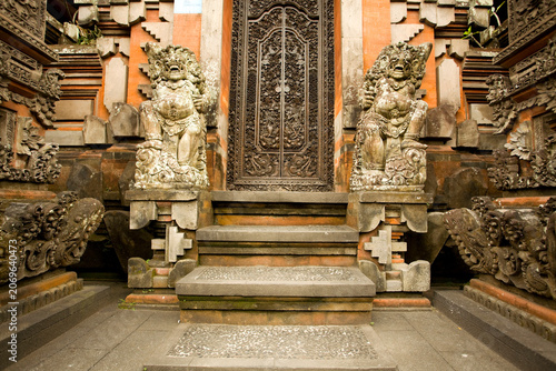 Front Door of Balinese Building in Ubud Bali Indonesia With Statues