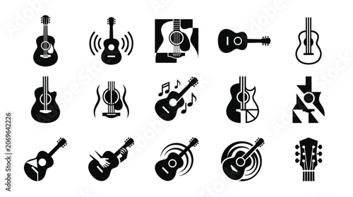 Obraz na plátně Collection of Acoustic Guitar Icons and Symbols.