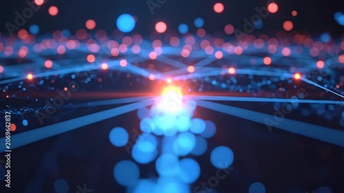 Abstract digital network connections with glowing blue and orange dots