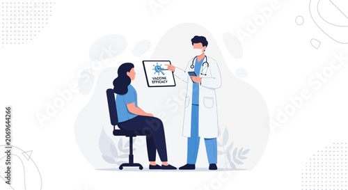 Doctor Explains Vaccine Efficacy to Patient on Tablet Screen - Medical Illustration