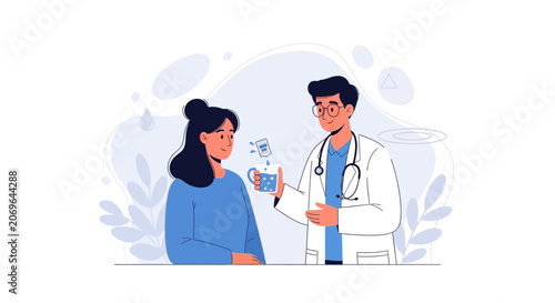 Doctor giving medicine to patient, healthcare concept illustration