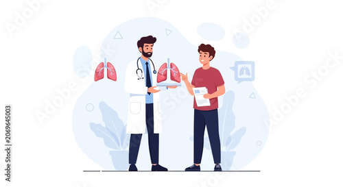 Doctor showing lung model to patient, discussing respiratory health and medical consultation