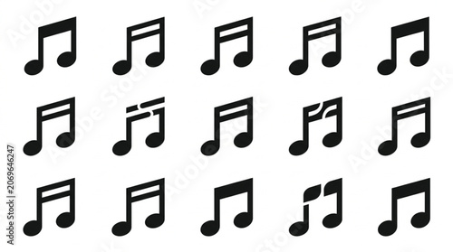 Fotografie Musical Notes Icons Collection Simple Black And White.