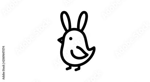 Smiling cartoon bird with bunny ears.