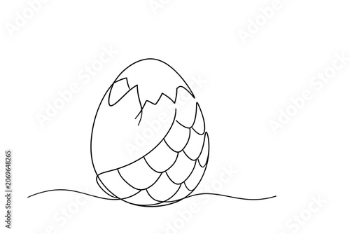 Fotografie Cracked Egg Line Drawing, Continuous-line drawing of a cracked egg with visible pattern, symbolizing fragility and new beginnings
