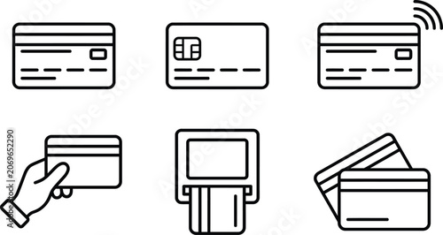 Slika na platnu Collection of credit card and payment icons simple line art design for finance a