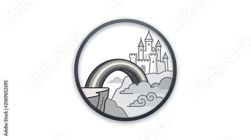 Black and white illustration rainbow pin.