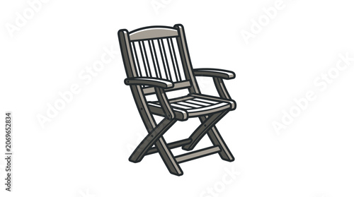 A wooden folding chair with armrests.