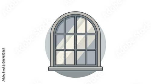 Arch shaped window with grid panes.