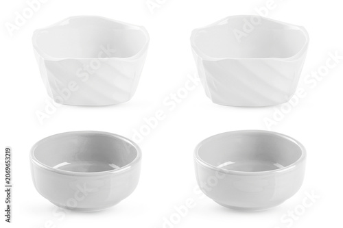Set of ceramic small bowl isolated on white background.