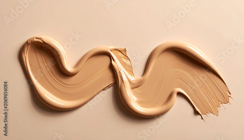 Liquid foundation smudge and creamy texture of makeup base on beige background