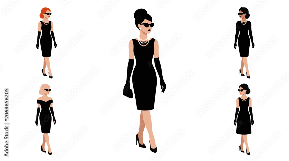Obraz premium Woman Elegant Fashion Style Illustration Featuring a Little Black Dress and Accessories
