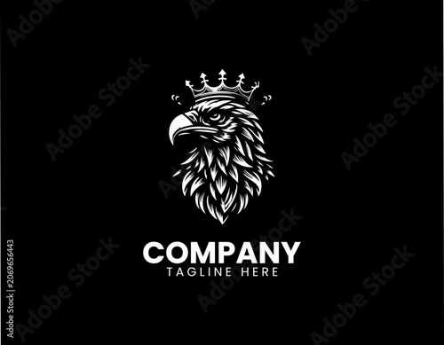 Crowned vulture head dark gothic minimalist black vector logo royal bird emblem engraving style