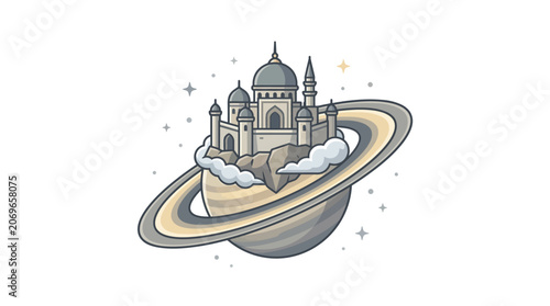 Fantasy castle on a planet ring.