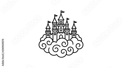 Fantasy Castle on Cloud Illustration.