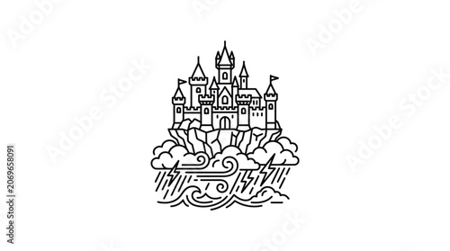 Fantasy Castle Tower Architecture Drawing.