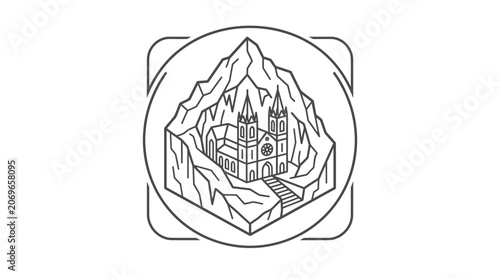 Fantasy Castle on Mountain Illustration.