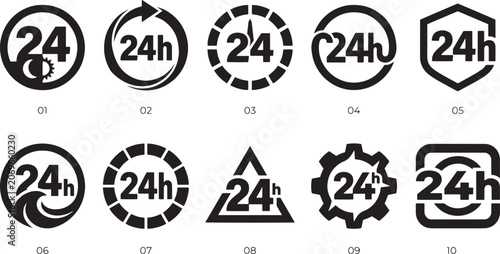 Obraz na plátně 24 Hours Customer Service and Non-Stop Support Vector Icons Set