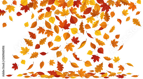 фотографія Autumn foliage, with leaves in orange, yellow, and red, falling in a forest