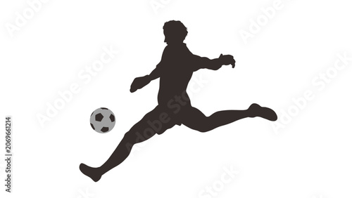 Fényképezés Silhouette of soccer player kicking ball in mid-air vector illustration