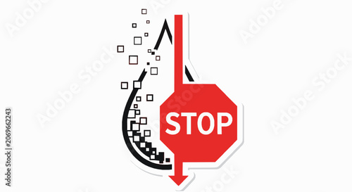 Stop water waste concept, water drop icon dissolving into digital pixels