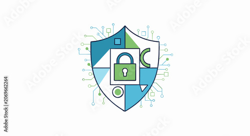 Cyber security shield icon with digital circuit board pattern