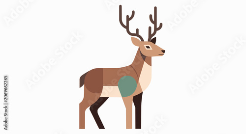 Stylized flat vector illustration of a deer standing in profile