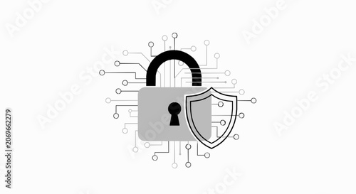 Cyber security concept with digital padlock and shield icon