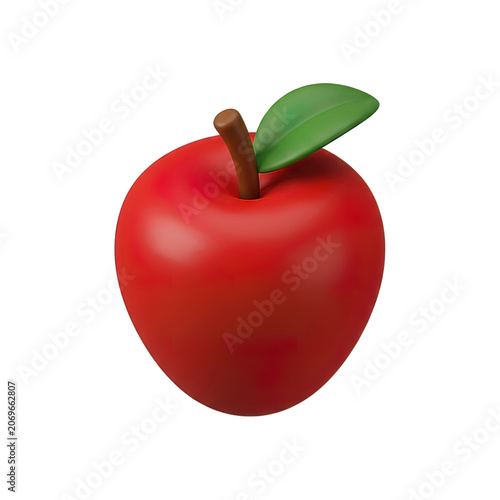 Red Apple Fruit With Green Leaf.