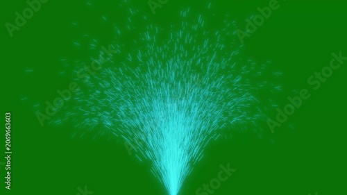 Animated Cyan Light Sparks Fountain Isolated on Green Screen Chroma Key