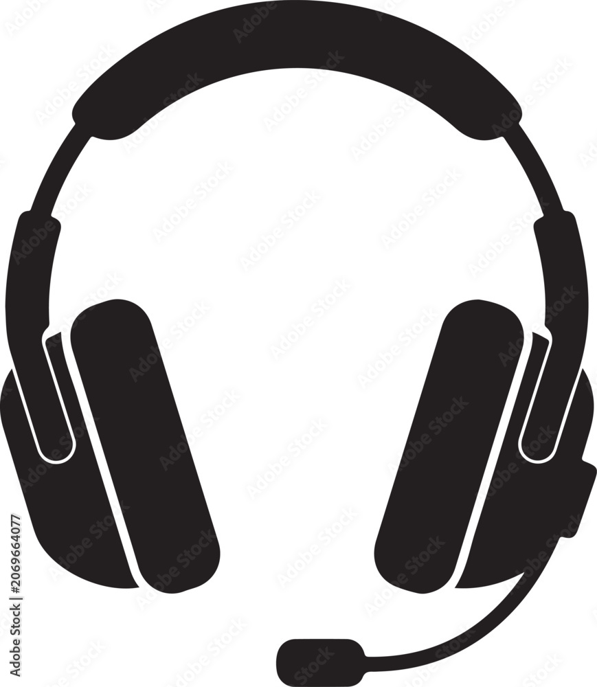 Obraz premium Black headphones with microphone on white background for audio