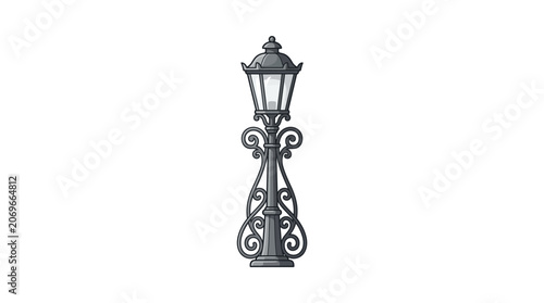 Ornate Iron Street Lamp Post Light.