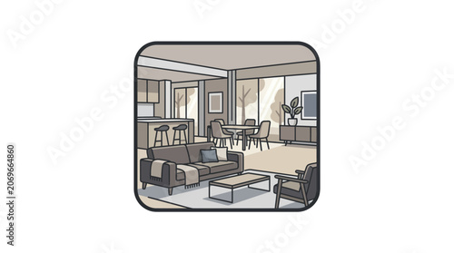 Modern living room with sofa and chairs.