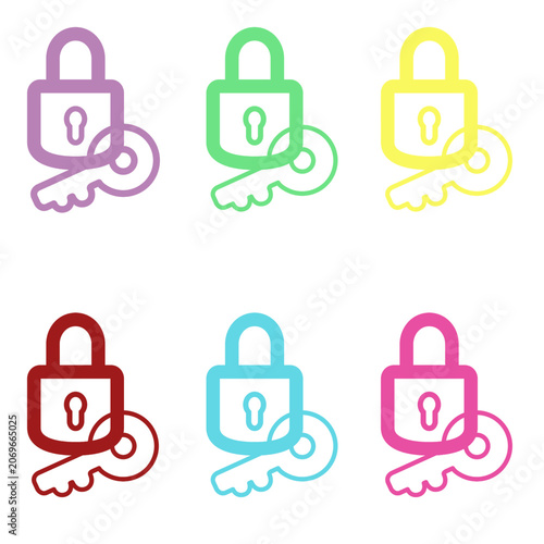 Hand drawn padlock key. Padlock key doodle illustration.