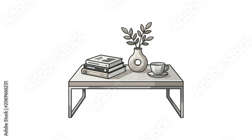 Simple coffee table with books vase.