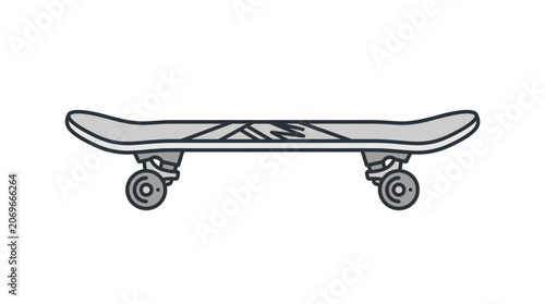Skateboard with wheels and trucks.
