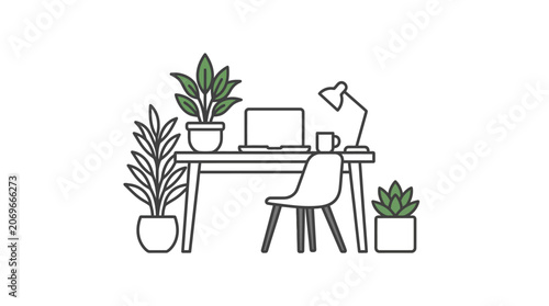 Simple office desk with chair laptop.
