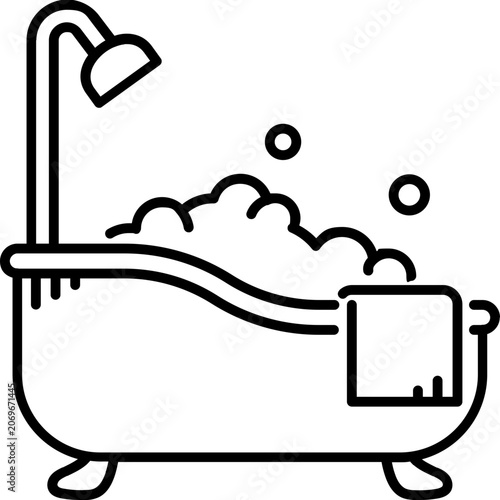 Billede på lærred Bathtub with shower and bubble bath outline icon