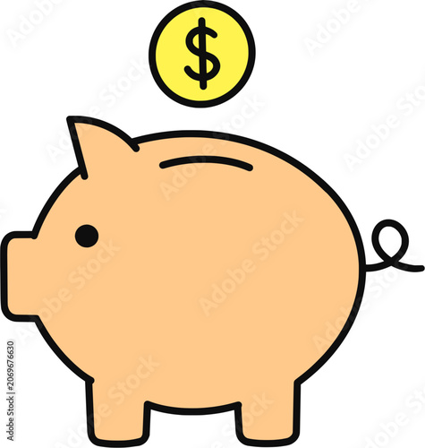 фотографія Cute Piggy Bank with Dollar Coin Savings Icon