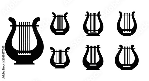 Black Silhouette Lyre Instruments Collection - Ancient Greek Stringed Musical Instrument Icons