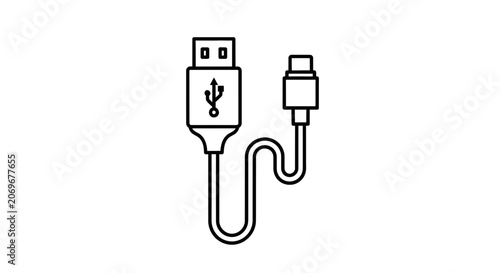 USB Charging Cable Icon, Technology Connection, Data Transfer Symbol