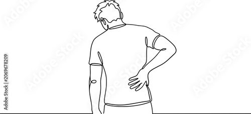 Cuadro en lienzo Continuous line drawing of a man suffering from severe back pain.
