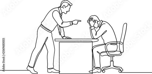 Fotografie Continuous line drawing of a boss scolding an employee at office.