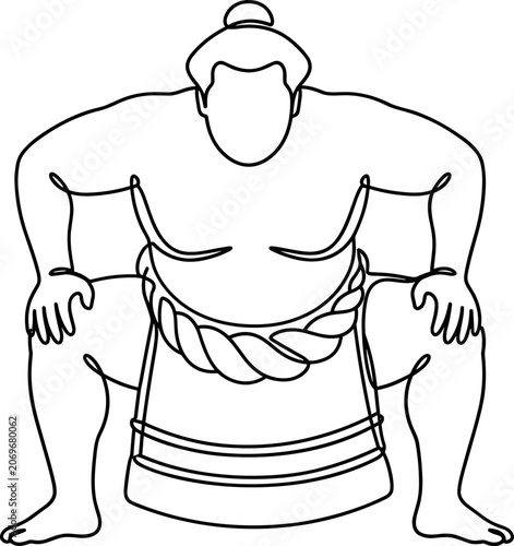 Slika na platnu Continuous line art illustration of a Japanese sumo wrestler in fighting stance