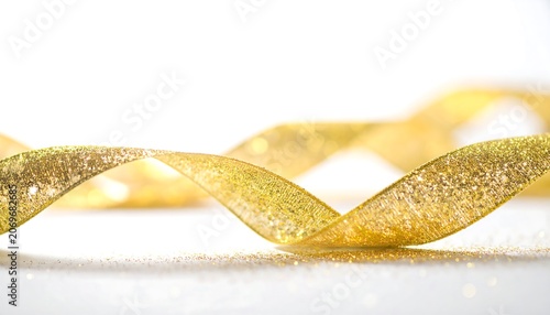 Golden Ribbon Curled on White Background for Luxury Gift Presentation