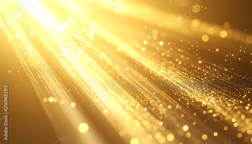 Golden Light Particles Abstract Background with Glowing Rays