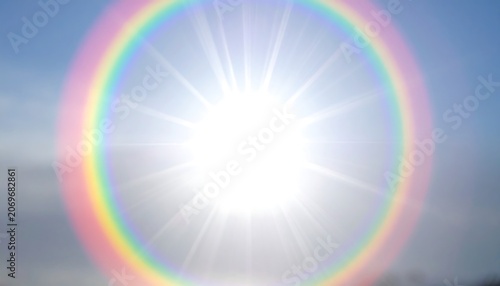 Sunlight Halo Effect with a Vibrant Rainbow Ring in a Bright Clear Sky